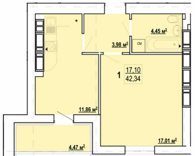 1-комнатная 42.34 м² в ЖК Гидропарк от 14 000 грн/м², Харьков