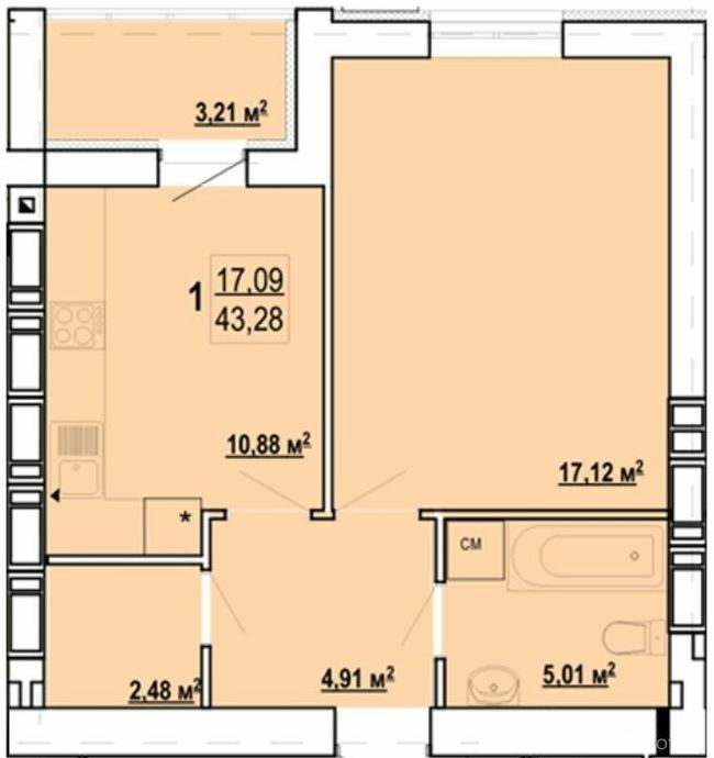 1-кімнатна 43.28 м² в ЖК Гідропарк від 14 000 грн/м², Харків