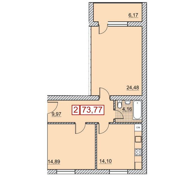 2-комнатная 73.77 м² в ЖК Речной квартал от 23 000 грн/м², Харьков