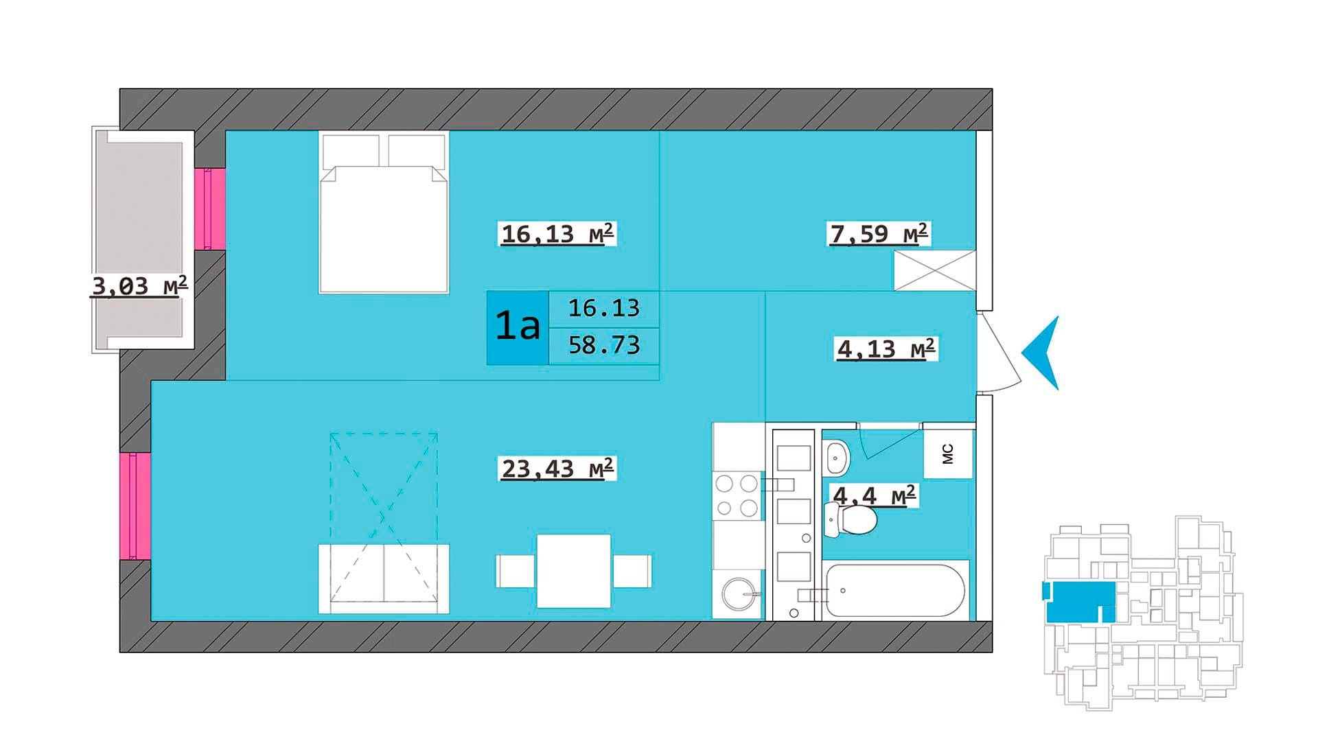 1-кімнатна 58.73 м² в ЖК Столичний від 18 500 грн/м², Харків