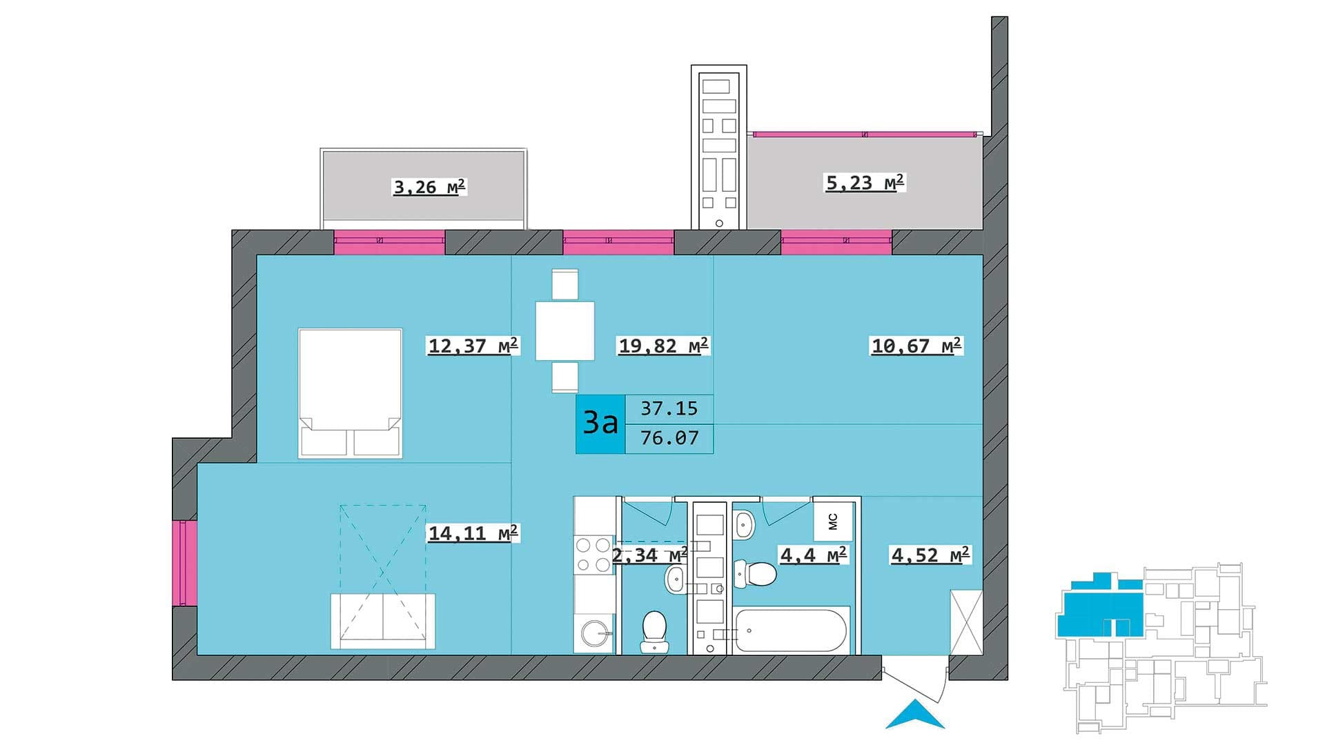 3-кімнатна 76.07 м² в ЖК Столичний від 20 500 грн/м², Харків