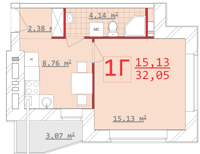 1-кімнатна 32.05 м² в ЖБК Новий дім на вул. Котлова від 17 900 грн/м², Харків