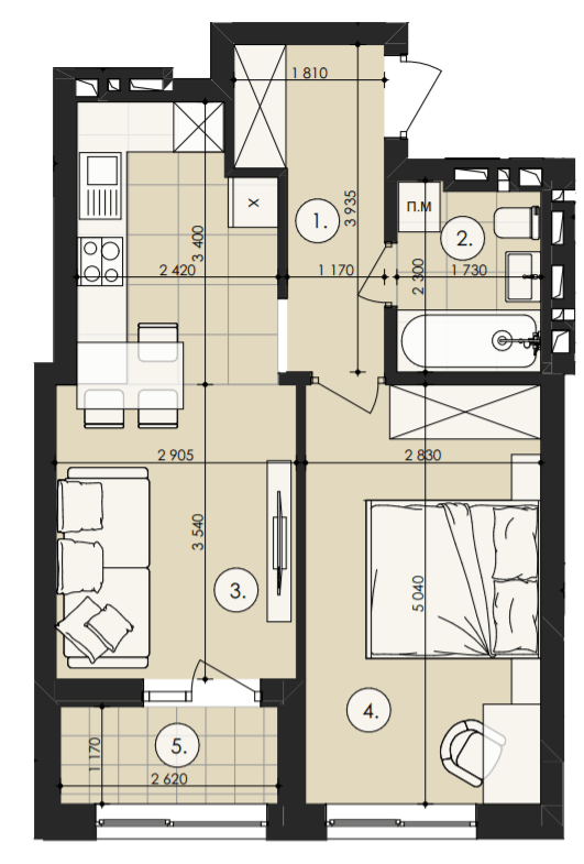 1-кімнатна 44.55 м² в ЖК Royal Park від 16 900 грн/м², м. Дубляни