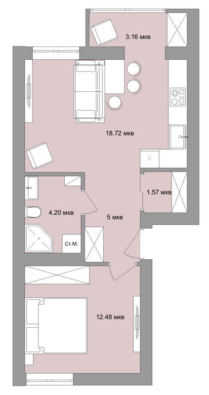 1-комнатная 45 м² в ЖК Вилла Италия от 19 450 грн/м², г. Винники