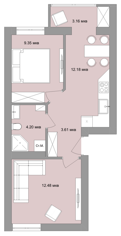 2-комнатная 45 м² в ЖК Вилла Италия от 20 050 грн/м², г. Винники