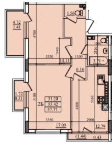 2-кімнатна 57.77 м² в ЖК Парус від 16 250 грн/м², м. Южне