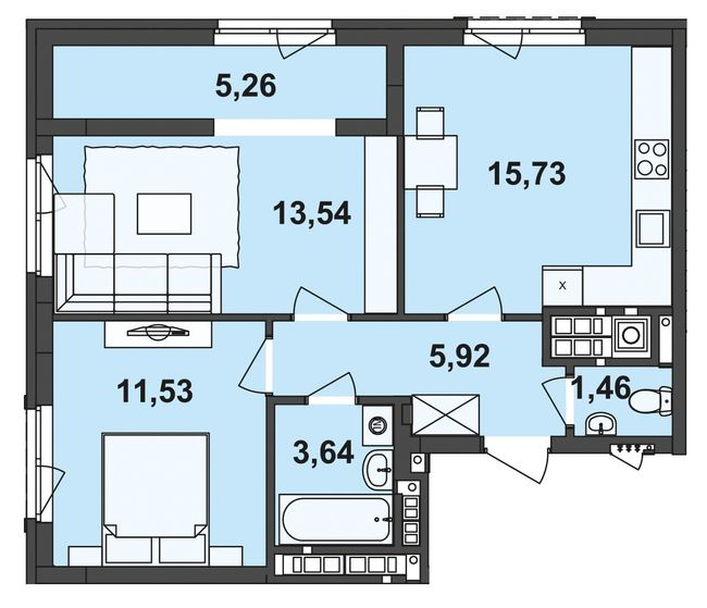 2-комнатная 57.08 м² в ЖК Киевский от 22 100 грн/м², Черновцы