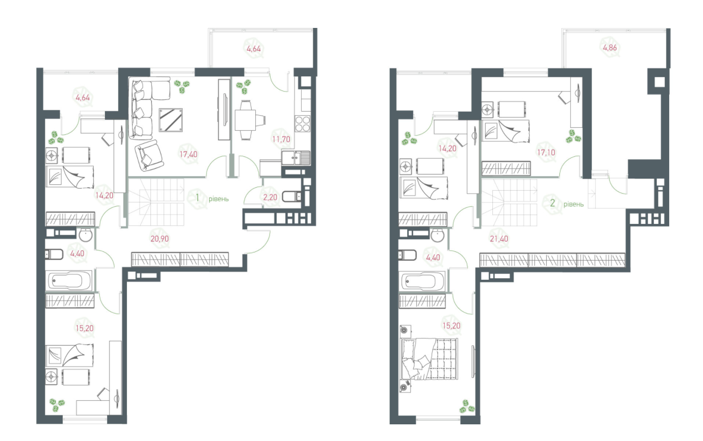 Двухуровневая 177 м² в ЖК Озерный гай (Гатное) от 15 500 грн/м², с. Гатное