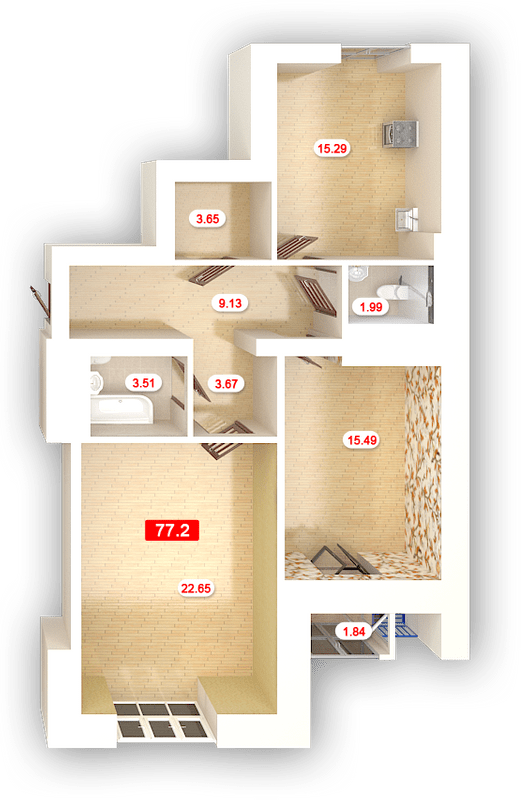 2-кімнатна 77.2 м² в ЖК Гранд Парк від 20 500 грн/м², Миколаїв