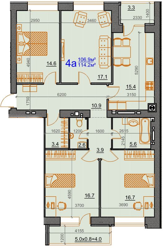 3-кімнатна 114.2 м² в ЖК Курортний від 15 250 грн/м², Миколаїв