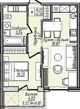 1-кімнатна 43.55 м² в ЖК M.Park від 27 950 грн/м², Одеса