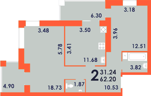 2-кімнатна 62.2 м² в ЖК Park Residence від 19 500 грн/м², Запоріжжя