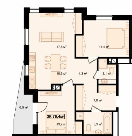 3-комнатная 76.4 м² в ЖК Рубин Апартамент от 11 900 грн/м², г. Коломыя