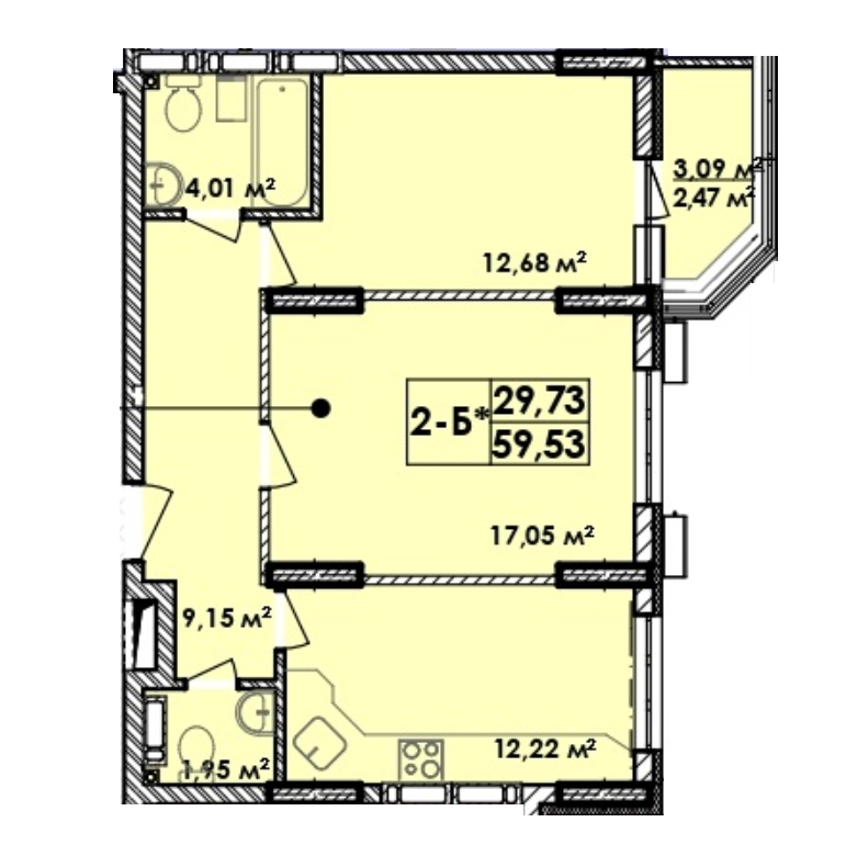 2-комнатная 59.53 м² в Апарт-комплекс Электриков от 29 360 грн/м², Киев