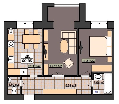 2-кімнатна 59.85 м² в ЖК Гетьманський від 14 200 грн/м², Івано-Франківськ