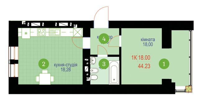 1-кімнатна 44.23 м² в ЖК Затишний від 13 200 грн/м², Івано-Франківськ