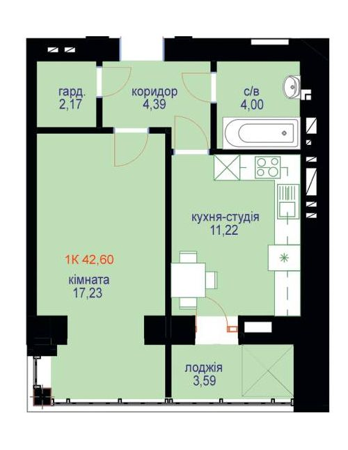 1-комнатная 42.6 м² в ЖК Уютный от 13 200 грн/м², Ивано-Франковск