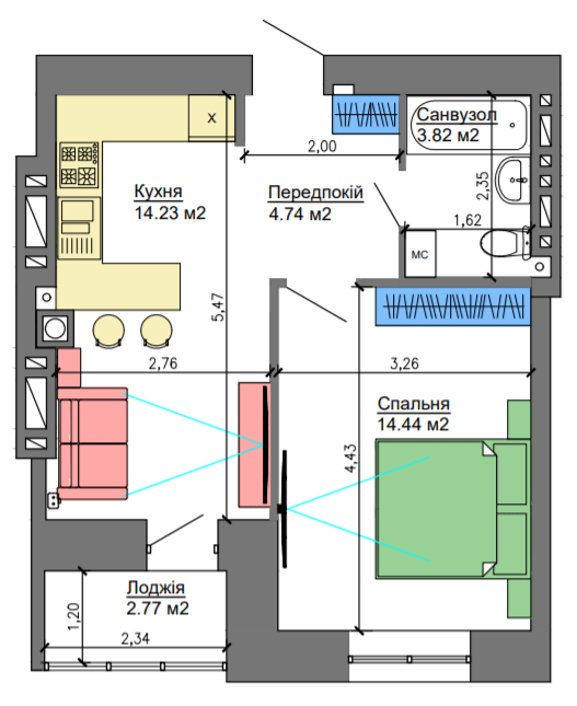 1-комнатная 38.61 м² в ЖК NIKOSTAR Comfort+ от 18 150 грн/м², Николаев