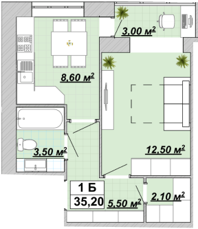 1-кімнатна 35.2 м² в ЖР Княгинин від 13 500 грн/м², Івано-Франківськ