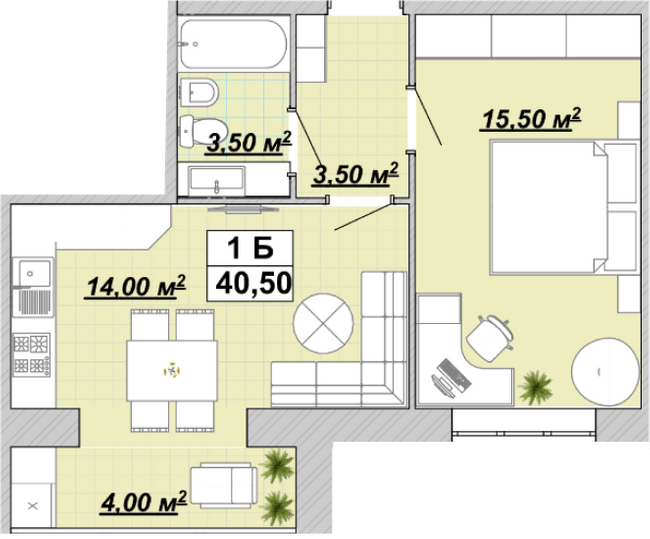 1-кімнатна 40.5 м² в ЖР Княгинин від 13 500 грн/м², Івано-Франківськ