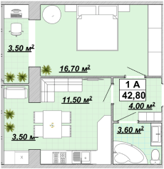 1-комнатная 42.8 м² в ЖР Княгинин от 12 300 грн/м², Ивано-Франковск