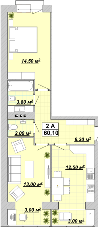 2-кімнатна 60.1 м² в ЖР Княгинин від 13 500 грн/м², Івано-Франківськ