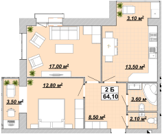 2-комнатная 64.1 м² в ЖР Княгинин от 13 500 грн/м², Ивано-Франковск