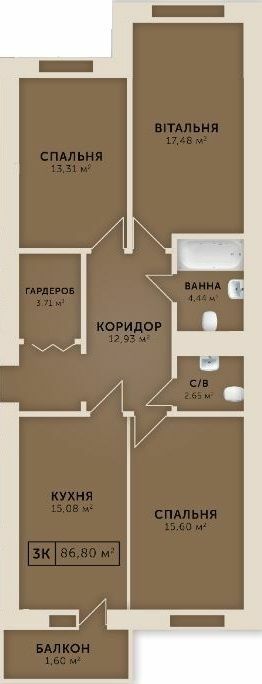 3-комнатная 86.8 м² в КД Kovcheg Residence от 22 150 грн/м², Ивано-Франковск