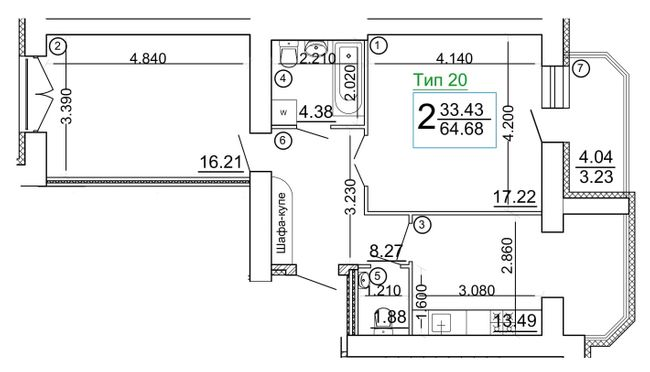 2-кімнатна 64.68 м² в Мкрн Академічний від 19 300 грн/м², Вінниця