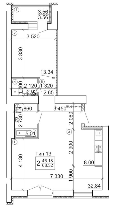 2-кімнатна 68.32 м² в Мкрн Академічний від 18 500 грн/м², Вінниця