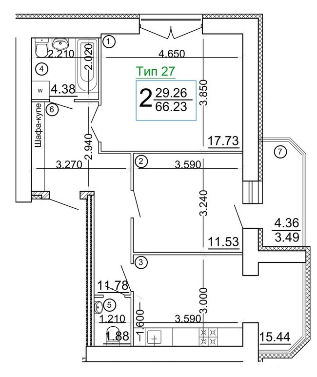 2-кімнатна 66.23 м² в Мкрн Академічний від 19 300 грн/м², Вінниця