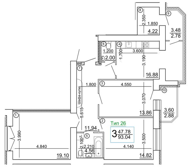 3-кімнатна 93.04 м² в Мкрн Академічний від 15 800 грн/м², Вінниця