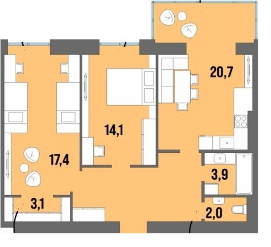 2-кімнатна 69.7 м² в ЖК Dream Town від 20 650 грн/м², Луцьк