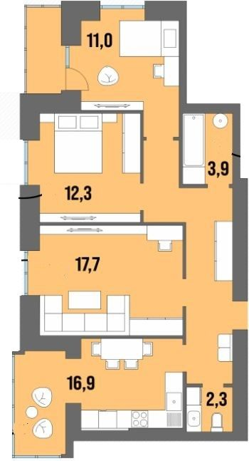 3-комнатная 78.1 м² в ЖК Dream Town от 20 650 грн/м², Луцк