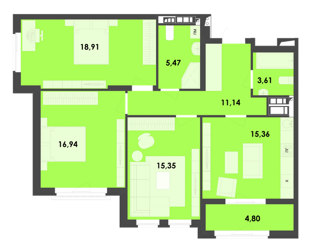 3-кімнатна 91.58 м² в ЖК River City від 18 500 грн/м², Житомир