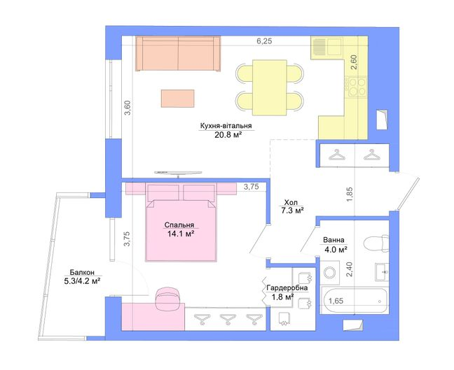 1-комнатная 52.2 м² в ЖК Legenda от 27 050 грн/м², Запорожье