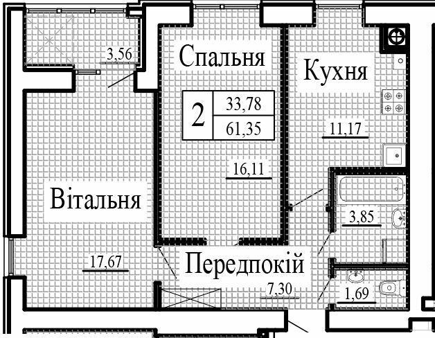 2-кімнатна 61.35 м² в ЖК Крила від 16 500 грн/м², Луцьк