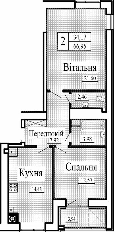 2-кімнатна 66.95 м² в ЖК Крила від 16 500 грн/м², Луцьк