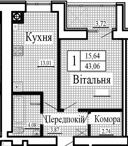 1-комнатная 43.06 м² в ЖК Крылья от 15 500 грн/м², Луцк