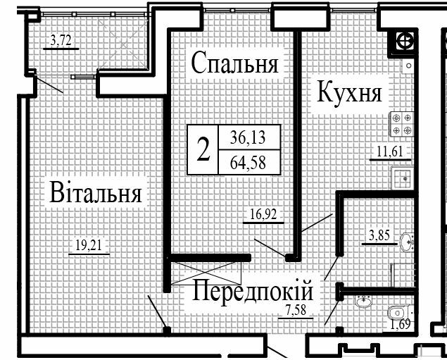 2-кімнатна 64.58 м² в ЖК Крила від 15 500 грн/м², Луцьк