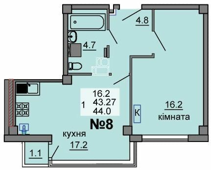 1-кімнатна 44 м² в ЖК River House від 17 500 грн/м², Луцьк