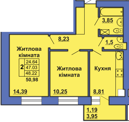 2-кімнатна 50.98 м² в ЖК на вул. Великотирнівська, 4А від 17 500 грн/м², Полтава