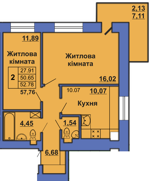 2-кімнатна 57.76 м² в ЖК на вул. Великотирнівська, 4А від 21 000 грн/м², Полтава