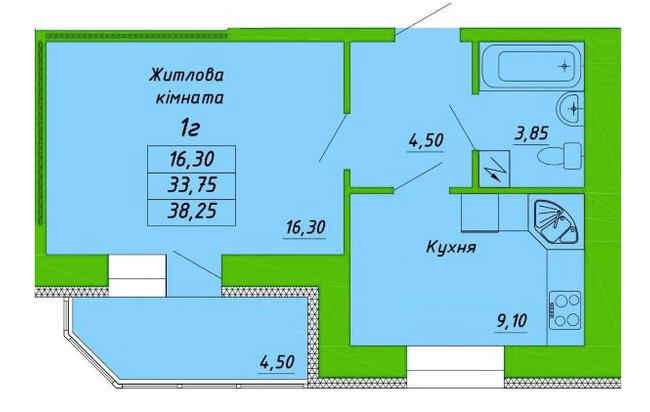 1-кімнатна 38.25 м² в ЖК на вул. Пушкарівська, 22Д від 18 800 грн/м², Полтава