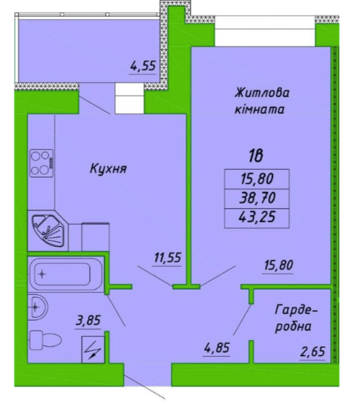 1-кімнатна 43.25 м² в ЖК на вул. Пушкарівська, 22Д від 18 800 грн/м², Полтава