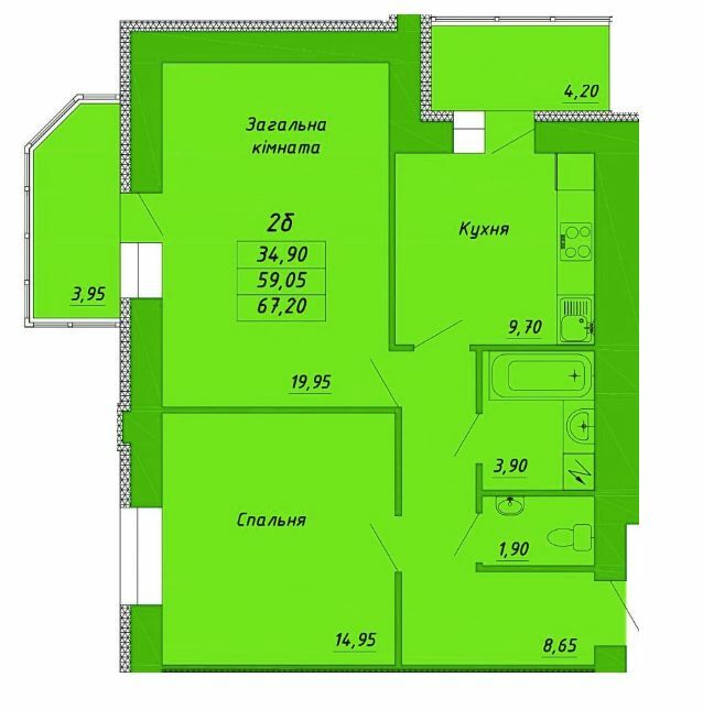 2-кімнатна 67.2 м² в ЖК на вул. Пушкарівська, 22Д від 19 400 грн/м², Полтава