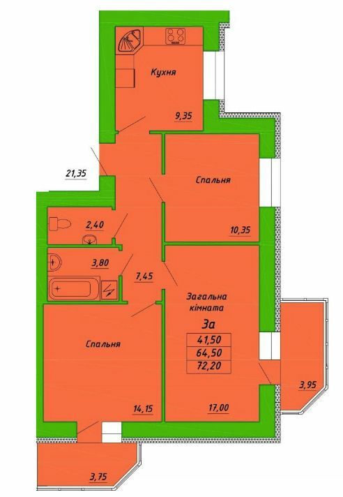 3-кімнатна 72.2 м² в ЖК на вул. Пушкарівська, 22Д від 20 500 грн/м², Полтава