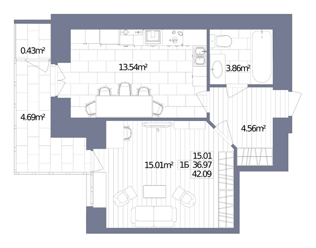 1-комнатная 42.09 м² в ЖК Oliva от 19 000 грн/м², г. Горишние Плавни