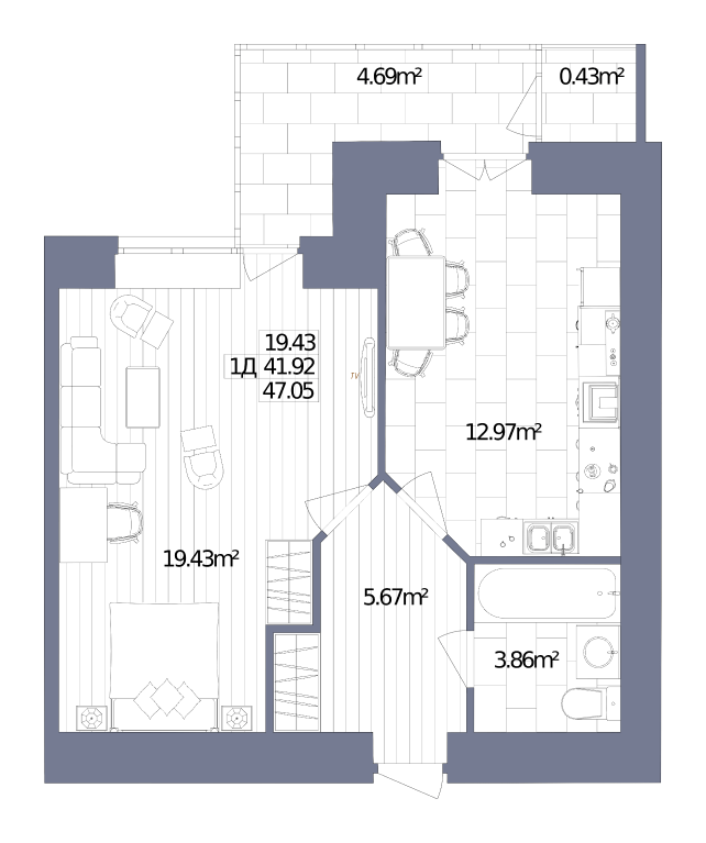 1-комнатная 47.05 м² в ЖК Oliva от 19 000 грн/м², г. Горишние Плавни