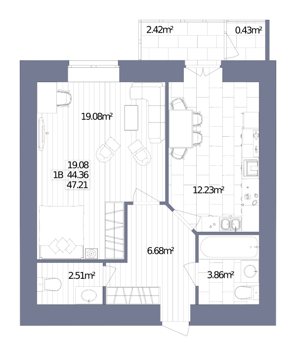 1-комнатная 47.21 м² в ЖК Oliva от 19 000 грн/м², г. Горишние Плавни